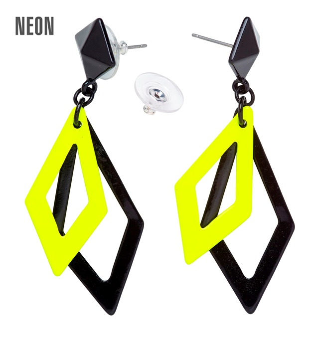 Paire de "BOUCLES D'OREILLES LOSANGE NOIR ET JAUNE NEON"