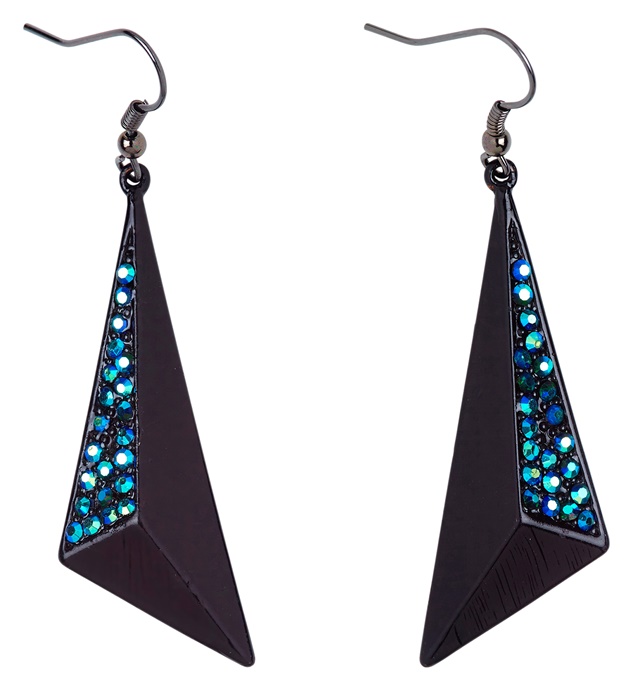 Paire de "BOUCLES D'OREILLES NOIR ET STRASS SAPHIR"