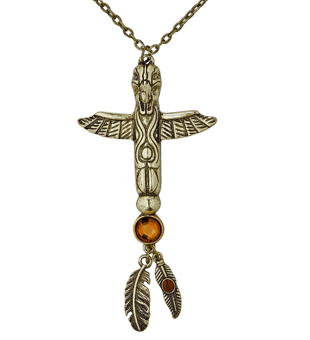 [03558] "COLLIER TOTEM INDIEN DORé AVEC PIERRE"
