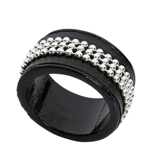 "BAGUE NOIRE INCRUSTEE"