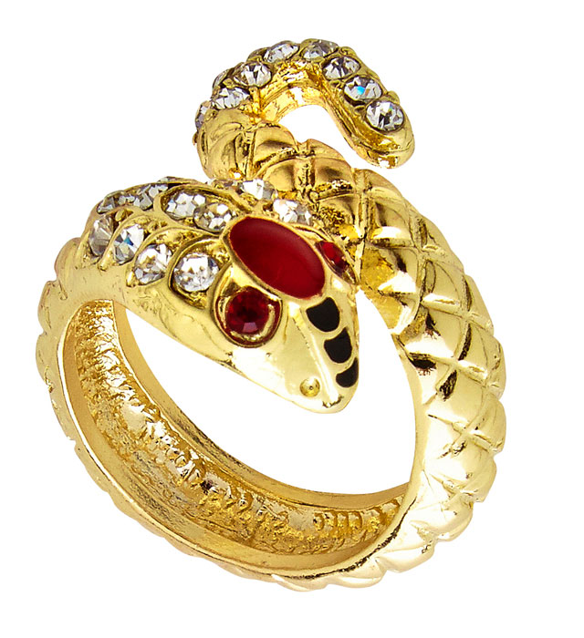 "BAGUE SERPENT DORé AVEC STRASS ETYEUX PIERRESS ROUGES"
