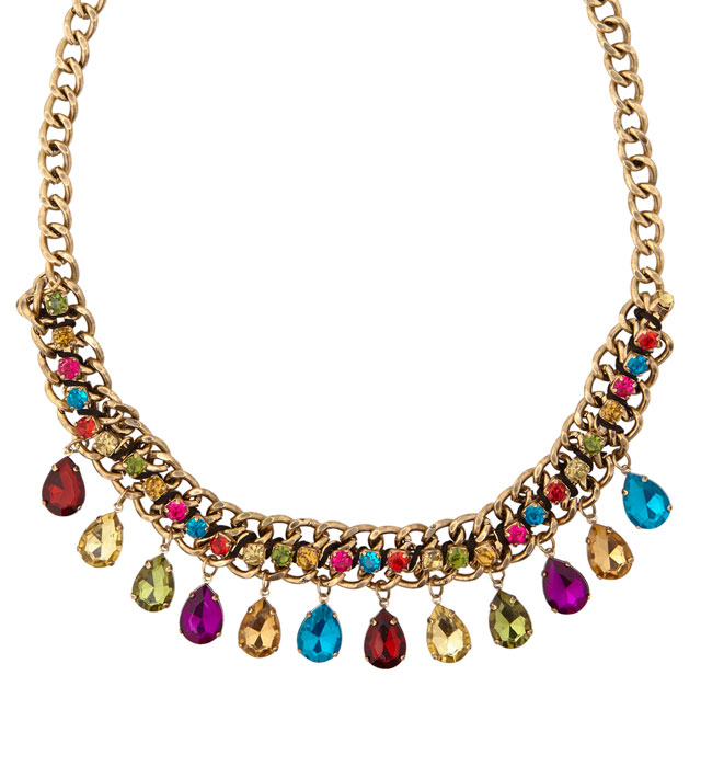 [03579] "COLLIER DORE AVEC PIERRES COLOREES"