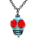 "COLLIER CRANE TURQUOISE AVEC YEUXEN ROSES ROUGES"