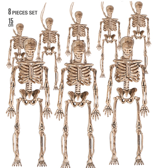Set de "8 SQUELETTES" 15 cm (avec ficelle de 11 m pour accrocher)
