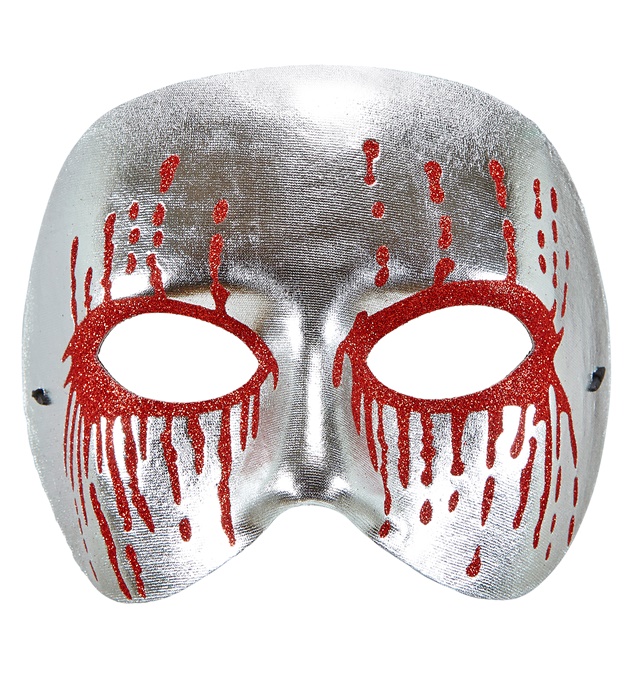 [03642] "MASQUE UNISEXE ARGENT PSYCHO AVEC YEUX SANGLANTS"