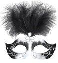"LOUP VENISE NOIR ET BLANC AVEC BRILLANTS, PIERRES ET PLUMES"