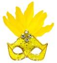 "LOUP NEON JAUNE BRESIL AVEC PAILLETTES HOLOGRAPHIQUES, PIERRES, BORDURE PAILLETTES OR ET PLUMES"