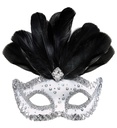 "LOUP BLANC RIALTO AVEC PAILLETTESHOLOGRAPHIQUES, PIERRE, BORDURE PAILLETTES ARGENT ET PLUMES"