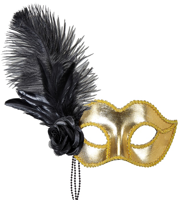 "LOUP VENISE OR AVEC ROSE, PERLES ET PLUMES"