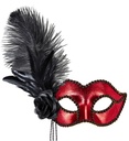 "LOUP VENISE METAL ROUGE AVEC ROSE, PERLES ET PLUMES"