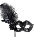 "LOUP VENISE NOIR BRILLANT AVEC ROSE, PERLES ET PLUMES"