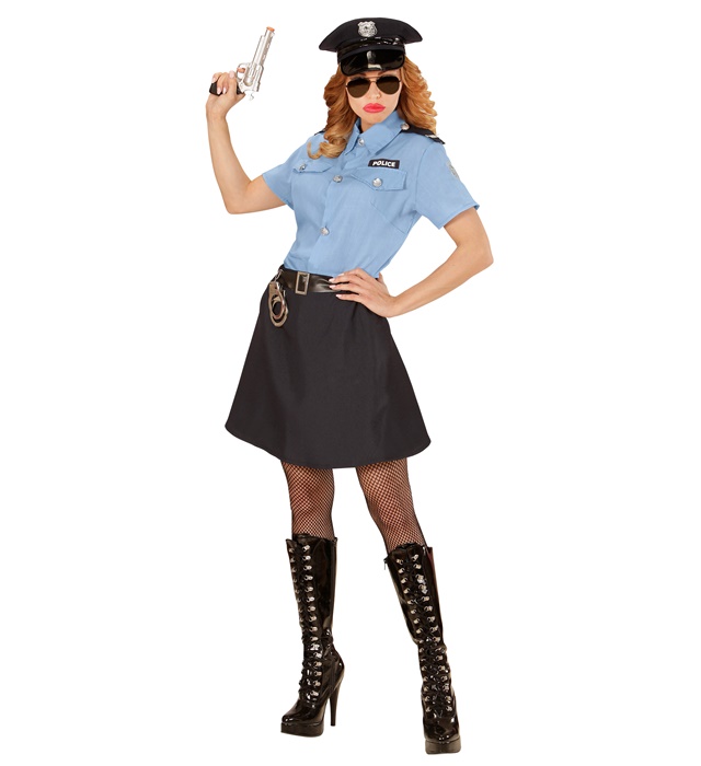 "POLICIERE" (chemise, jupe, ceinture, casquette)