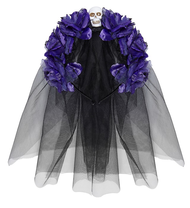 [04134] Serre-tête avec 6 roses violettes,avec crâne et voile