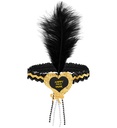 Tour de tête à sequins  "Happy NewYear" sur coeur noir et doré et plume