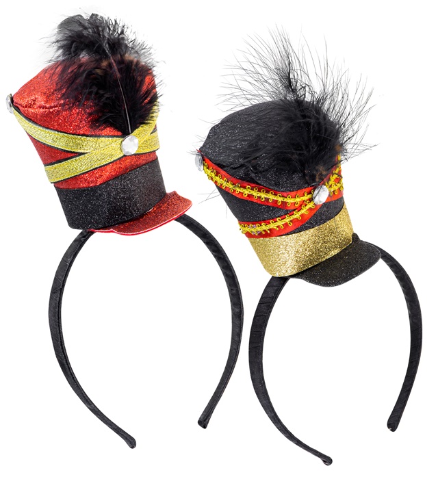 [04152] Serre-tête avec mini chapeau de Majorette avec pierre et plume, 2 couleurs assorties