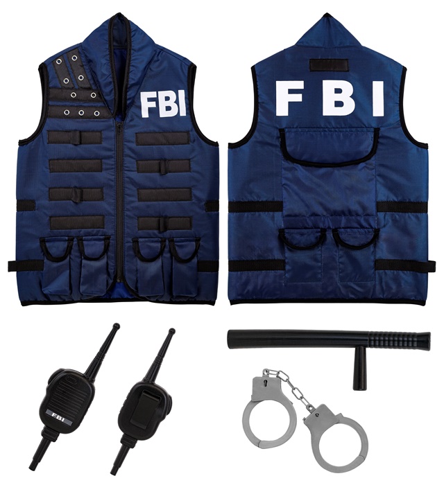 "GILET TACTIQUE FBI AVEC MENOTTES, MATRAQUE ET RADIO taille enfant"