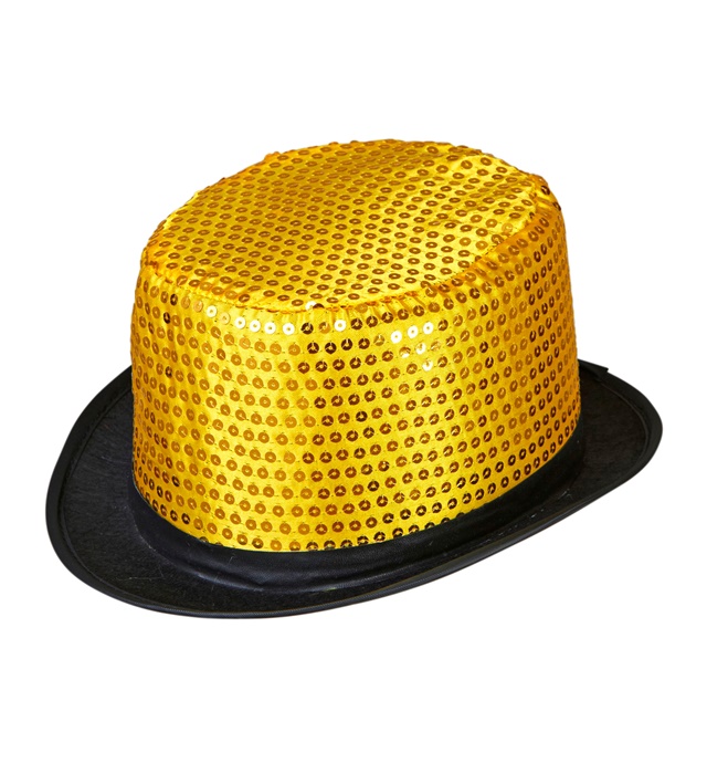 [0439X] "HAUT DE FORME A PAILLETTES DORE" 11 cm