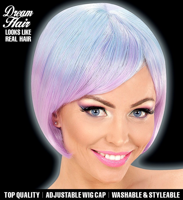 [04443] "PERRUQUE DREAM HAIR MELANGE FASHION BLEU ET VIOLET" en boite colorée
