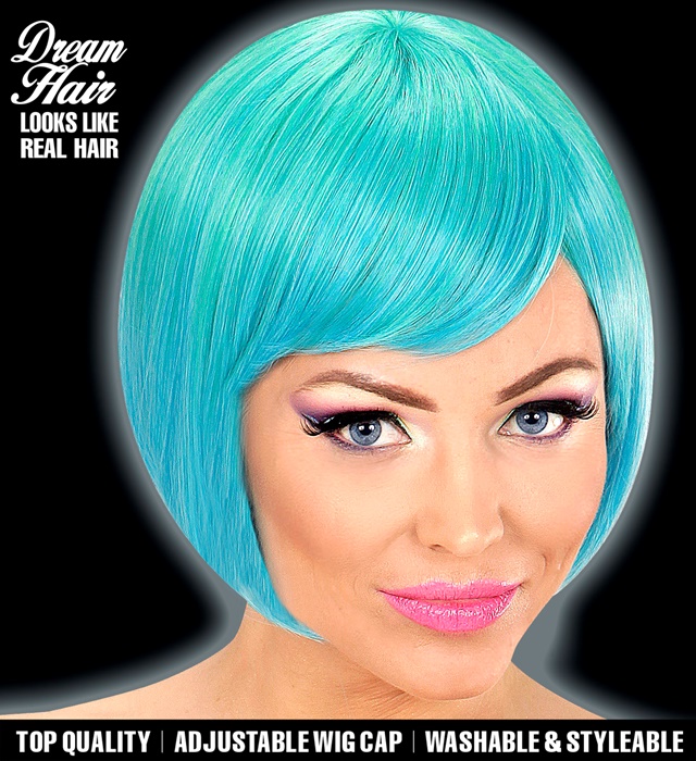 [04446] "PERRUQUE DREAM HAIR MELANGE FASHION VERT ET BLEU" en boite colorée