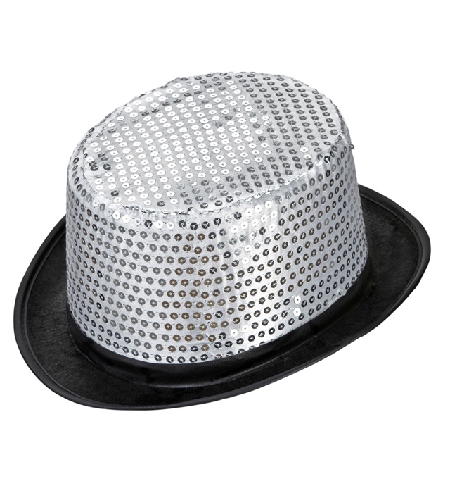 [0444Y] "HAUT DE FORME A PAILLETTES ARGENTE" 11 cm