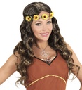 "PERRUQUE HIPPIE/ MEDIEVALE AVEC BANDEAU MULTICOLORE ET TOURNESOLS" chatain - en sachet