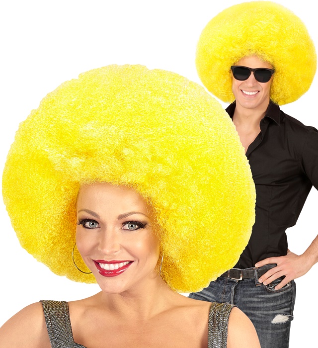 [04678] "PERRUQUE JAUNE EXTRAVOLUME AFRO" top qualité - en sachet