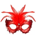 "LOUP DE BARONNE METAL ROUGE AVEC PIERRE, PERLES ET BORDURE PAILLETTES ET PLUMES"