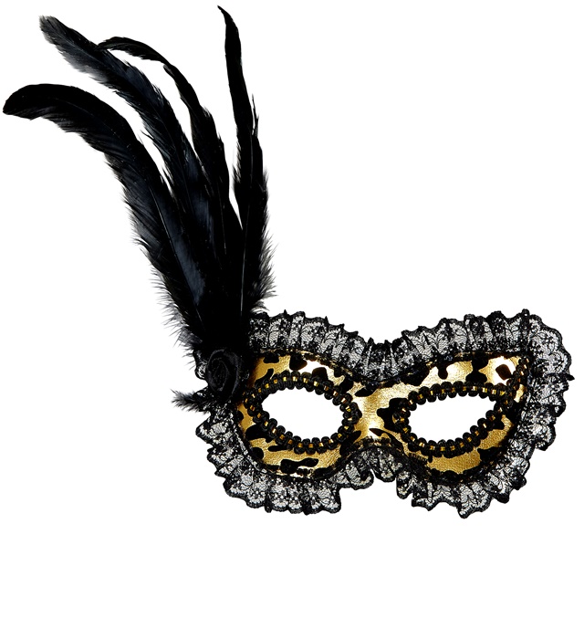 "LOUP ASPECT VELOURS OR AVEC BORDURE DENTELLE, ROSE ET PLUMES"
