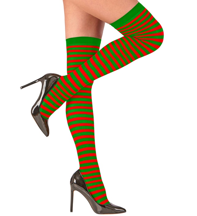 "CHAUSSETTES HAUTES RAYES ROUGE-VERT" 70 DEN