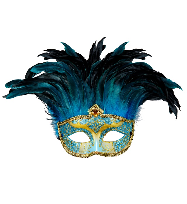 [04716] "MASQUE COMTESSE BLEUE DECORé, PIERRES ET PLUMES"