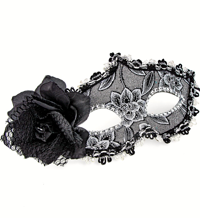 [04734] "MASQUE À FLEURS AVEC ROSE NOIRE"