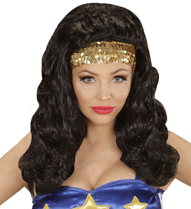 "PERRUQUE DE SUPER WOMAN AVEC BANDEAU À SÉQUINS" en boite