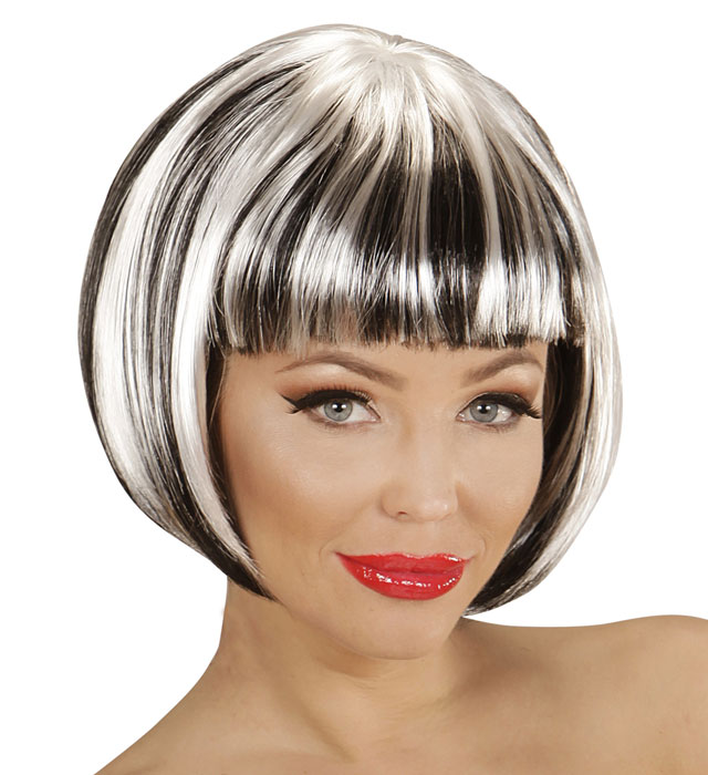 [04951] "PERRUQUE FASHION STRIÉE NOIR ET BLANC" en sachet