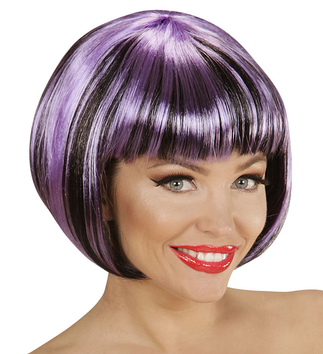 "PERRUQUE FASHION STRIÉE NOIR ET VIOLET" en sachet