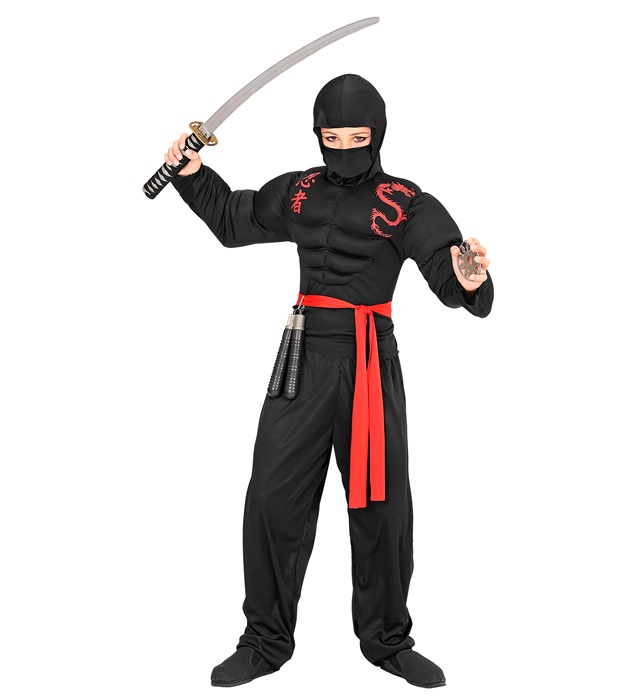 [00525] "SUPER NINJA MUSCLE" (chemise à capuche musclée, masque, pantalon, ceinture) (116 cm / 4-5 Years)