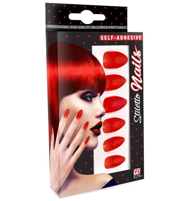 [05342] Set de "12 ONGLES STILETTO ROUGES AUTO-ADHESIFS"