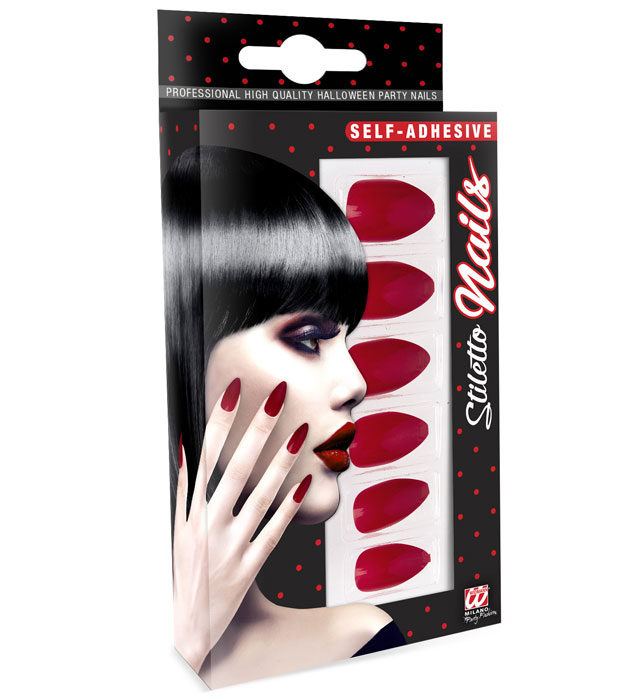 Set de "12 ONGLES STILETTO BORDEAUX AUTO-ADHESIFS"
