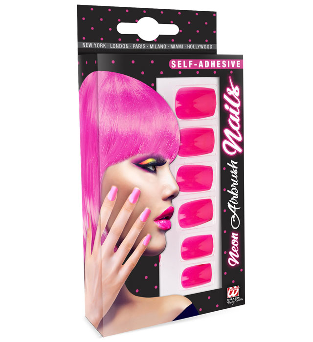 [05344] Set de "12 ONGLES ROSES NEON AUTO-ADHESIFS"