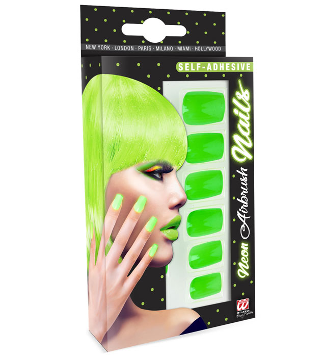 [05345] Set de "12 ONGLES VERTS NEON AUTO-ADHESIFS"