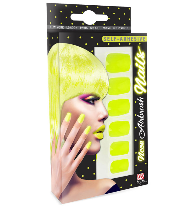 [05346] Set de "12 ONGLES JAUNES NEON AUTO-ADHESIFS"
