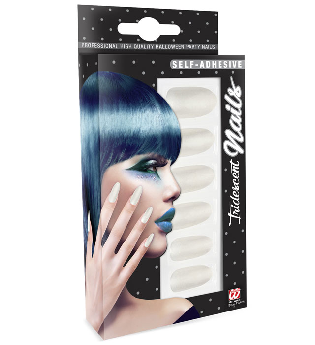 [05350] Set de "12 ONGLES BLANCS IRIDESCENTS AUTO-ADHESIFS"