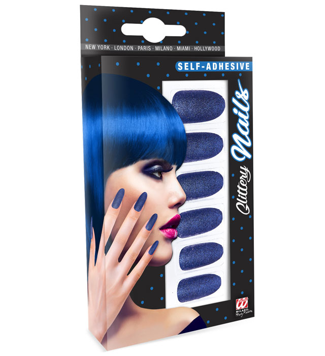 [05352] Set de "12 ONGLES BLEUS PAILLETES AUTO-ADHESIFS"