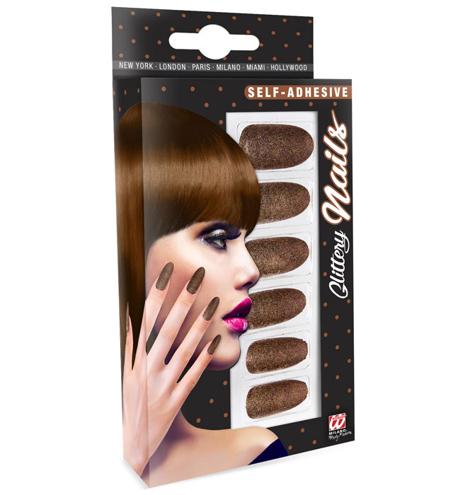 [05355] Set de "12 ONGLES CUIVRES PAILLETES AUTO-ADHESIFS"