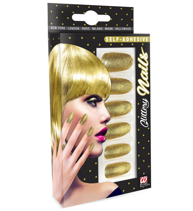 [05372] Set de "12 ONGLES OR IRIDESCENT PAILLETE AUTO-ADHESIFS"