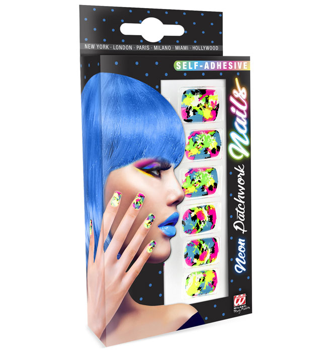 Set de "12 ONGLES PATCHWORK FLUORESCENTS AUTO-ADHESIFS"