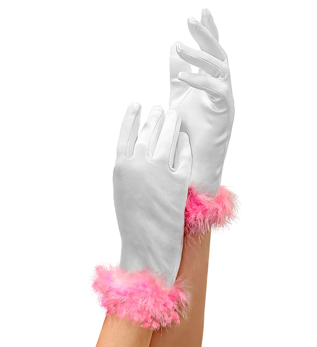 [05384] "GANTS GLAMOUR SATIN AVEC BORDURE MARABOU" taille enfant