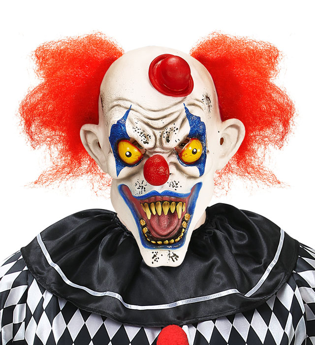 "MASQUE DE CLOWN TUEUR AVEC CHEVEUX ET MINI-CHAPEAU"