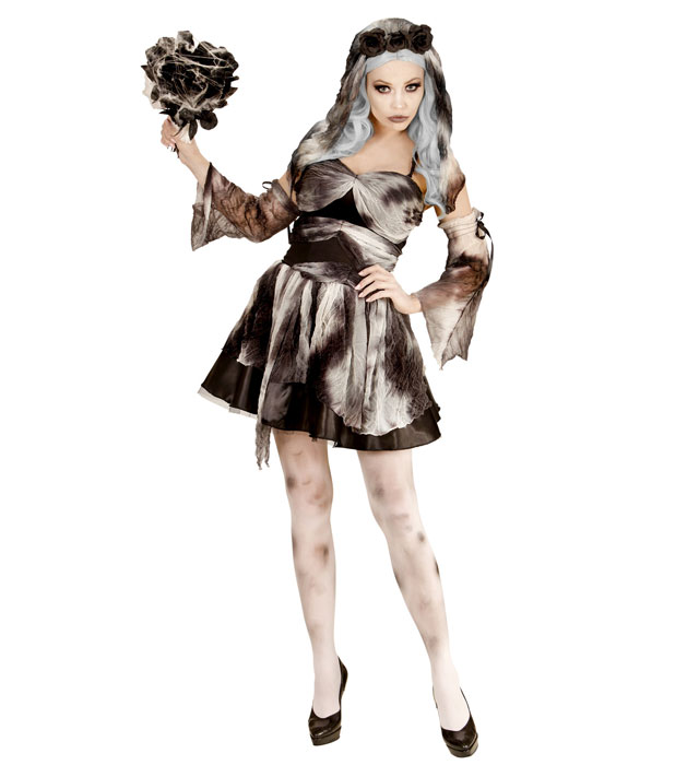 [05651] "MARIEE MORTELLE" (robe, manchettes, coiffe avec roses noires et voile) (S)
