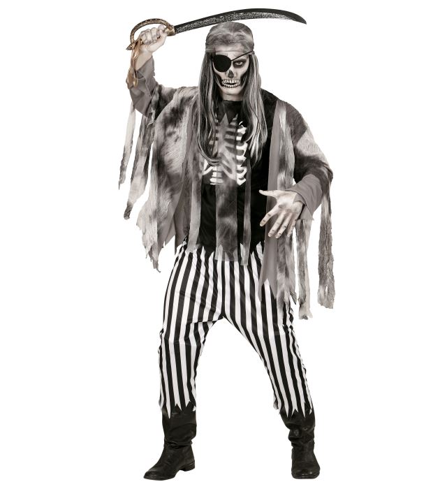 "PIRATE DU BATEAU FANTOME" (chemise avec squelette apparent, veste, pantalon, bandana, cache-oeil)