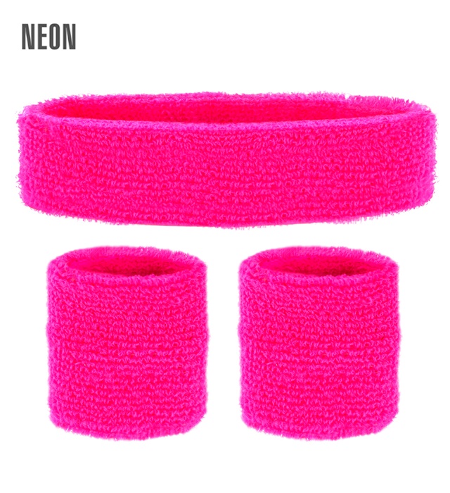 "SET COMPLET DE BANDEAUX ROSES NEON" (bandeau,2 bandeaux de poignets)